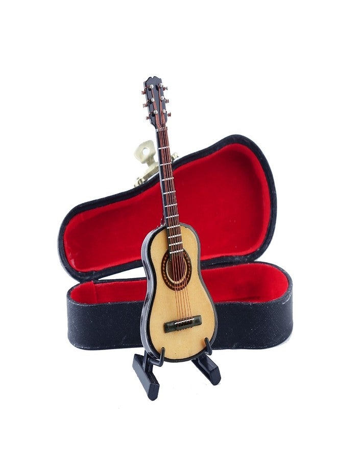 Dselvgvu Wooden Miniature Guitar with Stand and Case Mini Musical Instrument Guitar Replica Collectible Figurines Dollhouse Accessories Model Home Decoration Display Ornament (3.94"x1.42"x0.59") - Image 1